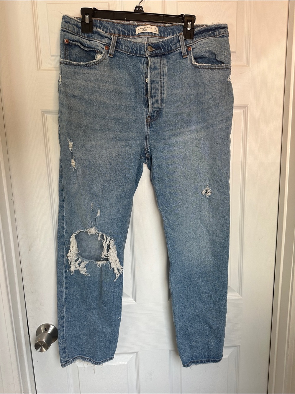 Abercrombie & Fitch Light Blue Distressed Straight Jeans